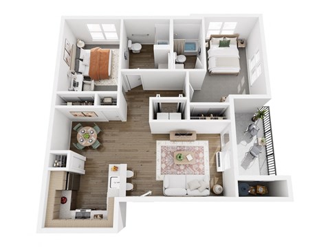 Floor plan for 2 beds, 2 baths, 1062 sqft